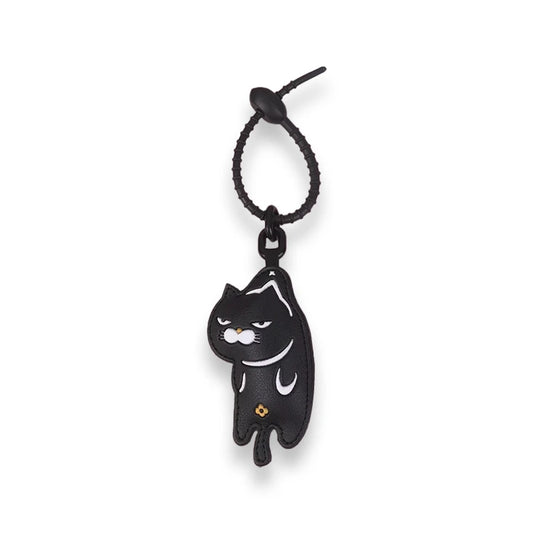 Cartoon Cat Bag Charm - Fun Leather Keychain Accessory